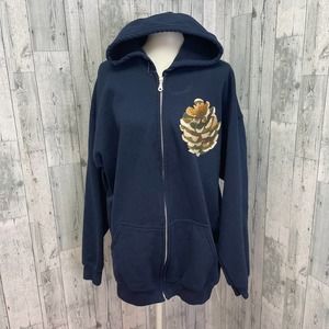 Hand Printed 2XL Upcycled Rustic Woody Pine Cone Long Sleeve Sweatshirt Hoodie